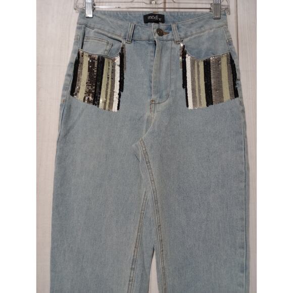 Mod X Jeans Ladies 6 Sequin Skinny Light Wash - Picture 3 of 7